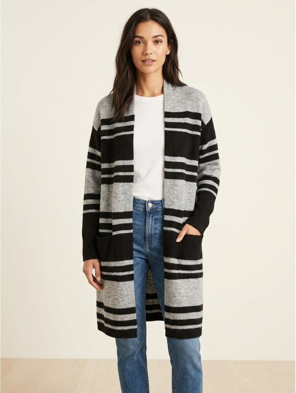 Banana Republic Striped Open Front Long Cardigan Sweater Size Small